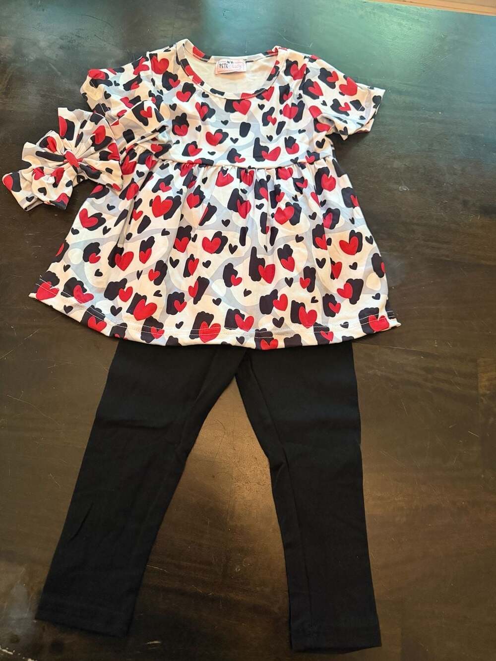 Pete & Lucy Love in the Wild Heart Print Dress Leggings and Headband Outfit Set